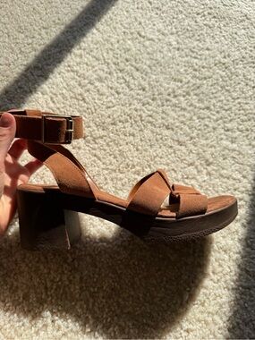 ASOS Brown Suede Block Heel Sandals with Ankle Strap